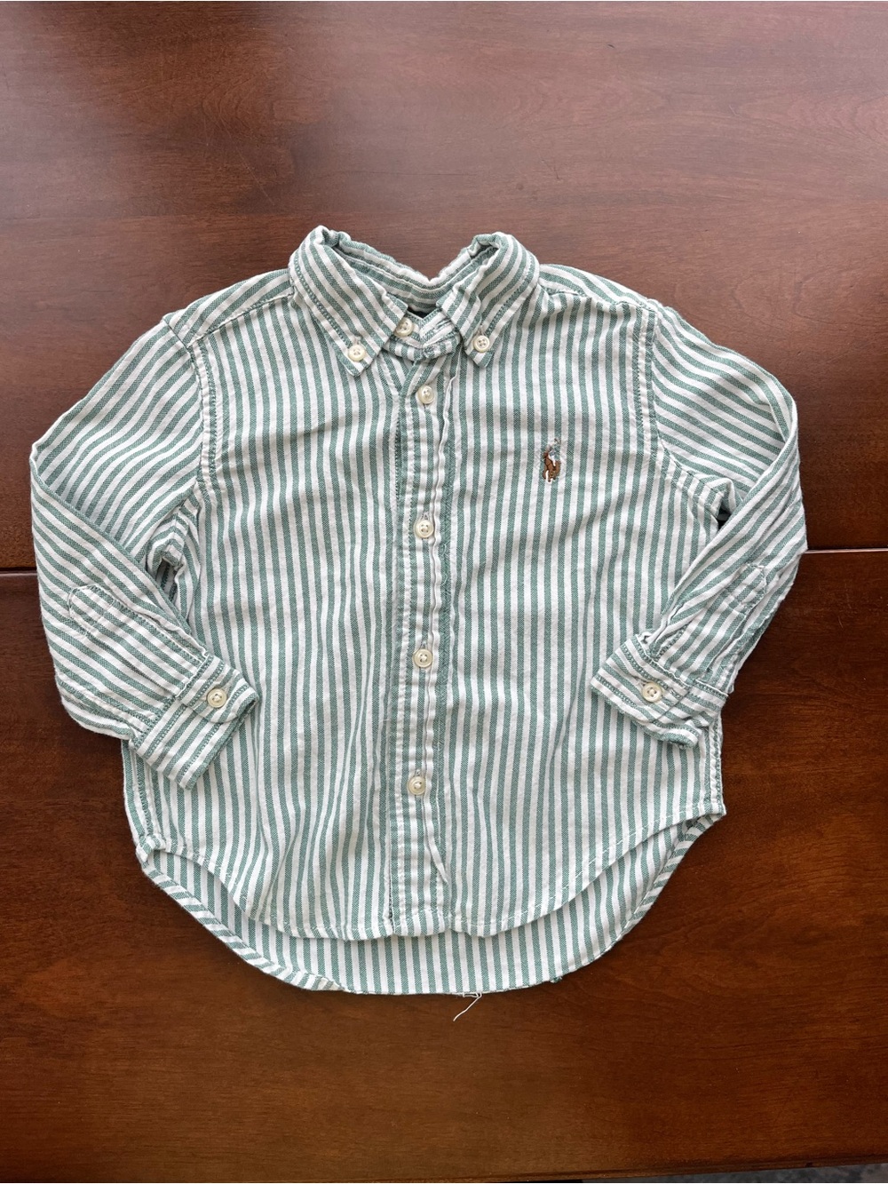 Ralph Lauren Green and White Striped Button-Down Shirt for Kids